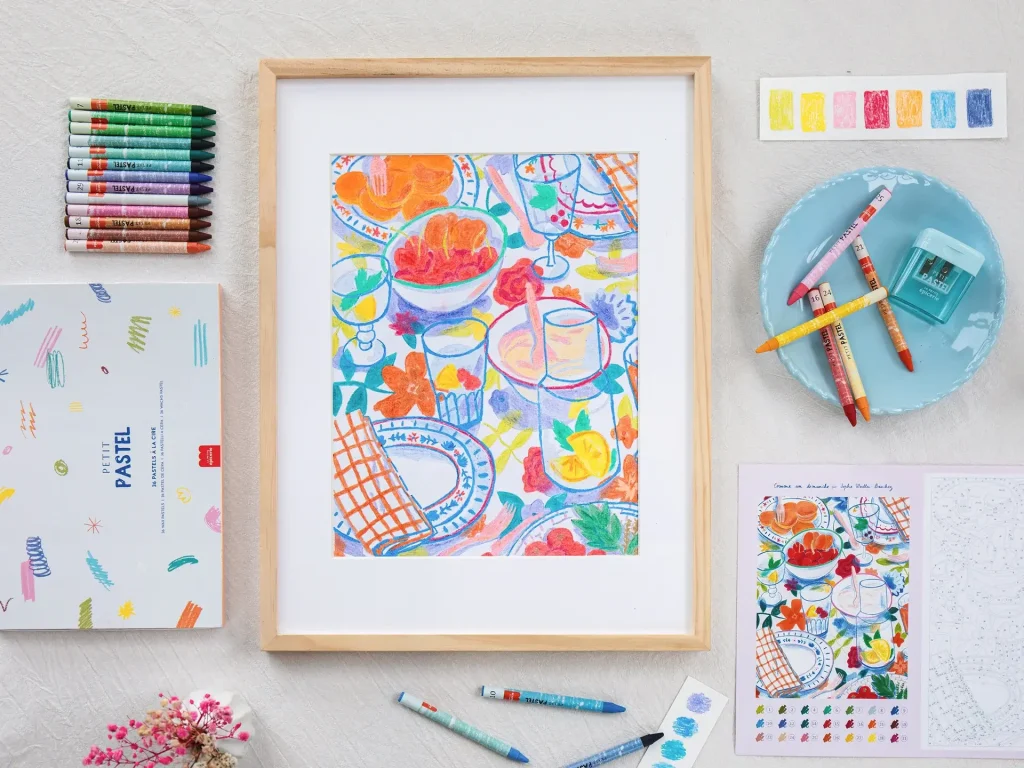 Illustration réalisée avec un kit pastel au numéro Petit Pastel, couleurs vibrantes et matériel créatif La Petite Épicerie.