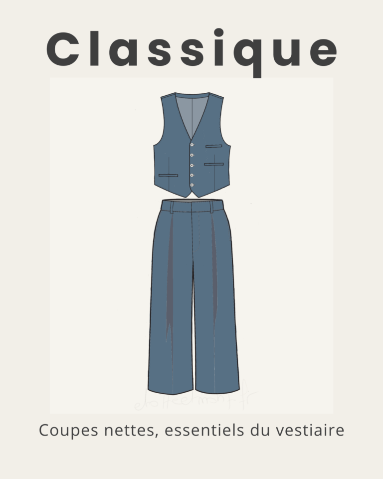 Illustration du style classique en couture avec un ensemble structuré composé d’un pantalon et d’un gilet